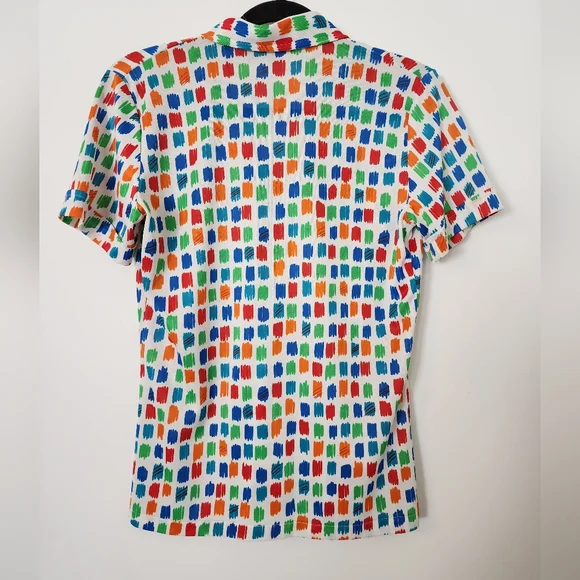 Vintage Sears 1960s Colorful Patterned Button-Up Shirt Abstract S Art Geometric - Picture 2 of 6
